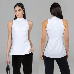 Kiragrace Julia Mock Neck Sleeveless Stretch Blouse White L